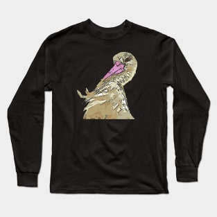 White Stork With Incredulous Expression Black Outline Art Long Sleeve T-Shirt